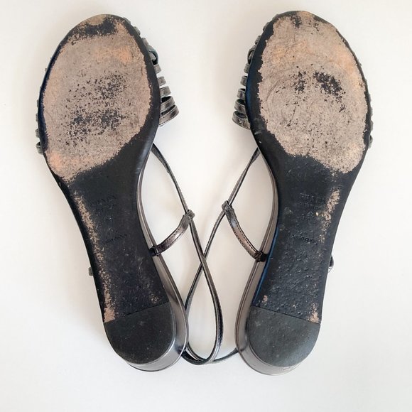 Prada Metallic Mini Wedge Closed Toe Strappy Sandals, Size 36.5 Womens - Picture 8 of 13